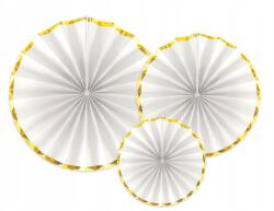 Party Deco Dekorációs rozetta, fehér, arany szegéllyel, 23-40cm, 3 db (5902230775954)