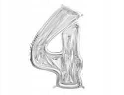 Party Deco Forma "4", ezüst fényes, latex lufikhoz, 126cm
