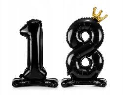Party Deco Álló fólia lufi, 18-as szám, 84cm, fekete