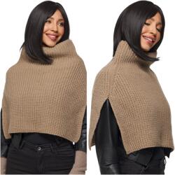 DEMUR Női Poncsó, garbóval, bézs, 100% akril (poncza etole bolerka swetry damskie)