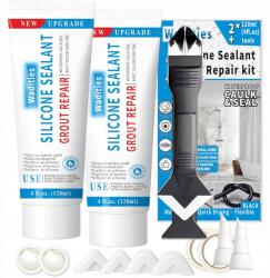  Szilikon tömítő szett, vízálló, 2×240ml, fekete, kaparóval (Termin ważnośći)