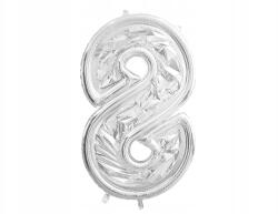 Party Deco Forma Számjegy "8", 126cm, ezüst fényes, latex lufikhoz