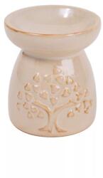 Iris kerámia olajmécses, szív leveles fa mintával, beige 8 cm 160675 (160675)