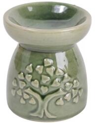 Iris kerámia olajmécses, szív leveles fa mintával, zöld 8 cm 160673 (160673)