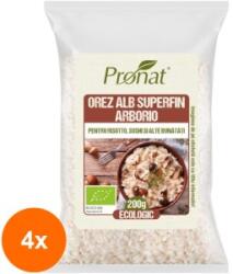Pronat Foil Pack Set 4 x Orez Alb Superfin Arborio pentru Risotto, Sushi si alte Bunatati Bio 200 gr Pronat
