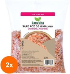 SanoVita Set 2 x Sare Roz de Himalaya Grunjoasa, Neiodata, Sanovita, 500 g