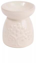 Iris kerámia olajmécses, szív leveles fa mintával, fehér 8 cm 160672 (160672)