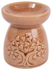 Iris kerámia olajmécses, szív leveles fa mintával, világos barna 8 cm 160674 (160674)