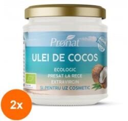 Pronat Glass Pack Set 2 x Ulei de Cocos Extravirgin BIO Presat la Rece 200 ml, Pronat