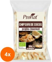 Pronat Foil Pack Set 4 x Chipsuri Bio din Nuca de Cocos, Prajite, Toasted, 100 g