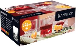 Ambition Diamond pohárkészlet, Whiskey, 6 db, 325 ml, Üveg