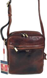 PETERSON zippes közepes két részes, konyakbarna bőr válltáska PTN-8021-4917