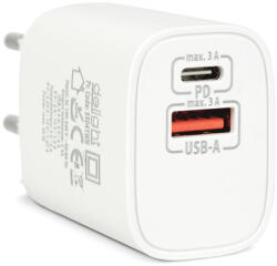 Delight Hálózati Adapter USB + Type-C PD20W gyorstöltéssel - fehér (55041WH) (55041WH)