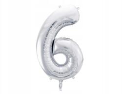 Party Deco Fólia lufi "6", 86cm, ezüst