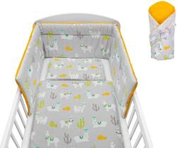  6 részes pamut ágynemű szett levehető huzattal, ovis méretű ágyneművel - Szürke láma