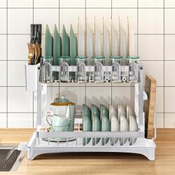  Csepegtető Edényszárító, kétszintes, fehér, lefolyóval (A0913)