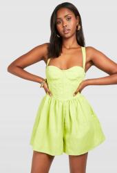 Boohoo Lime Lenvászon Overál, Size 40, rövid szárú, fűző pántos