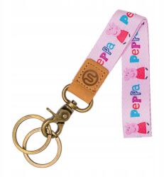  Kulcstartó póráz, természetes bőr, nylon, 2cm széles, Peppa malac minta