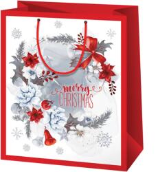 Cardex Piros-fehér csengettyűs mintázatú közepes méretű ajándéktáska 17x10x23 cm 47088