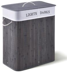 Juskys Coș rufe 2 compartimente, bambus, design gri, 100L (300346)