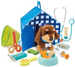 Hape Set veterinar Hape cu catel interactiv si accesorii cu cusca portabila pentru copii 3 ani (E3229)