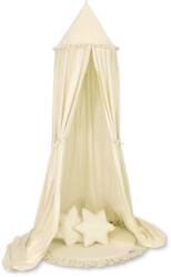  Készlet: gyerekszobai függő baldachin, fodros szőnyeg, krémszínű párnák