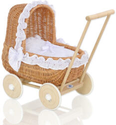  Fonott babakocsi fehér hímzett ágyneművel - natúr
