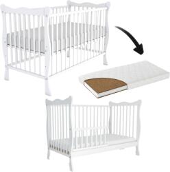 Kidizi Patut din lemn masiv cu bariera 120x60 cm Kidizi Isla alb si saltea cocos LUX 120x60x9 cm, reglabil pe 3 nivele, certificat EN71 (3945+1637+120609LUX)