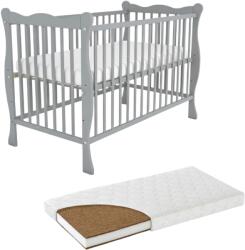 Kidizi Patut din lemn masiv 120x60 cm Kidizi Isla gri si saltea cocos LUX 120x60x9 cm, reglabil pe 3 nivele, certificat EN71 (3334+120609LUX)
