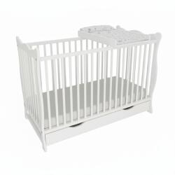 Kidizi Patut din lemn masiv cu sertar si capac 120x60 cm Kidizi Isla alb, masuta infasat din lemn si salteluta incluse, reglabil pe 3 nivele, certificat EN71 (3471+4228+4426)