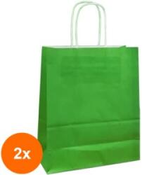 Bisbags Set 2 x 100 Pungi Hartie cu Manere Rasucite, Biodegradabile, Verde Deschis, 20 x 9 x 25 cm (SIB-2xBBG-PK518)