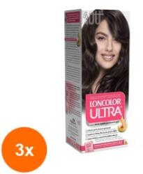 LONCOLOR Set 3 x Vopsea de Par Permanenta cu Amoniac Loncolor Ultra 4 Castaniu Mediu, 100 ml