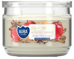 AURA Lumanare Parfumata cu Doua Fitile si Capac, Mar si Scortisoara, 30 Ore, Alb, 280 g (LCA-SNP106-87)