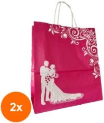Bisbags Set 2 x 100 Pungi din Hartie cu Manere, Roz, Model Miri, 22 x 11 x 25.5 cm (SIB-2xBBG-PK815)