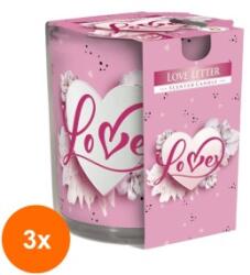 LCA Set 3 x Lumanare Parfumata in Pahar Imprimat, Love Letter, 22 Ore (GIL-3xLCA-SN72S-04)