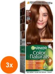 Garnier Set 3 x Vopsea de Par Permanenta Garnier Color Naturals 5.34 Saten Mahon Auriu, 110 ml