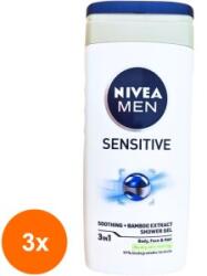 Nivea Set 3 x Gel de Dus Nivea Men Sensitive, cu Extract de Bambus, 250 ml