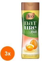 Teo Set 3 x Sampon Teo Nature 2 in 1 Egg, pentru Par Uscat si Deteriorat, cu Ou, 350 ml