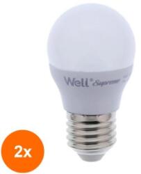 Well Set 2 x Bec LED G45 E27 7W 230V, Lumina Calda, Supreme Well (TIV-2xLEDLW-G457E27-07-WL)