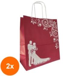 Bisbags Set 2 x 100 Pungi din Hartie cu Manere, Visiniu, Model Miri, 22 x 11 x 25.5 cm (SIB-2xBBG-PK814)