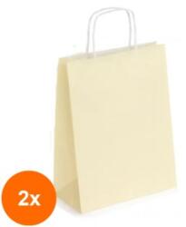 Bisbags Set 2 x 100 Pungi din Hartie cu Manere, Crem, Interior Alb, 32 x 12 x 41 cm (SIB-2xBBG-PK517)