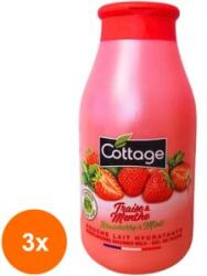 Cottage Set 3 x Lapte de Dus Cottage Capsuni si Menta, 250 ml