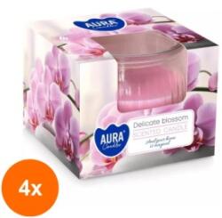 AURA Set 4 x Lumanare Parfumata in Pahar, Delicate Blossom, Timp de Ardere 18 Ore, Aura (GIL-4xLCA-SN69-421)