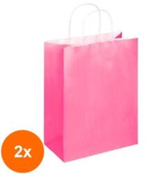 Bisbags Set 2 x 100 Pungi din Hartie cu Manere, Roz, Interior Alb, 25 x 14 x 30 cm (SIB-2xBBG-PK560)