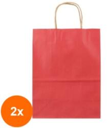 Bisbags Set 2 x 100 Pungi din Hartie cu Manere, Rosu, Interior Natur, 25 x 14 x 30 cm (SIB-2xBBG-PK602)