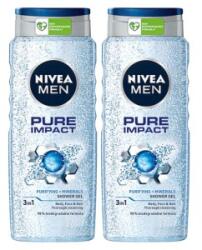 Nivea Set 2 x Gel de Dus Nivea Men Pure Impact, cu Microparticule, 500 ml