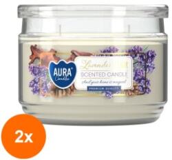 AURA Set 2 x Lumanare Parfumata cu Doua Fitile si Capac Aura, Lavanda si Cedru, Timp Ardere 30 Ore, Alb, 280 g (GIL-2xLCA-SNP106-447)