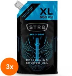 STR8 Set 3 x Rezerva Gel de Dus STR8, Wild Beat, Barbati, 550 ml