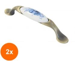 Ideal Feroluc Set 2 x Maner Ceramica Model W0520, 96 mm, Finisaj Antic Auriu/Trandafir Albastru (EDI-2xIFR-52241)