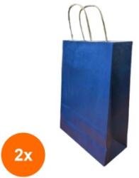Bisbags Set 2 x 100 Pungi din Hartie cu Manere, Albastru Inchis, Interior Alb, 25 x 14 x 30 cm (SIB-2xBBG-PK514)